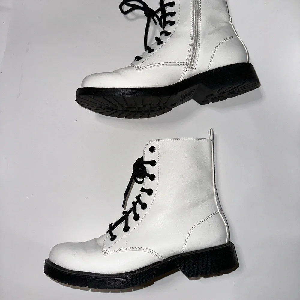 White Combat Boots Faux Leather Combat Boot - Picture 4 of 11